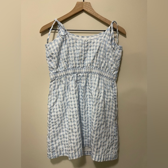Madewell Tie-Strap Baby Doll Blue & White Sheer Gingham Mini Dress - Picture 4 of 12